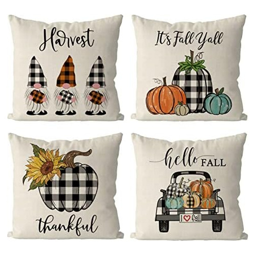 Fall Pillow Covers 18 X 18 Inche Buffalo Plaid Gnomes P...