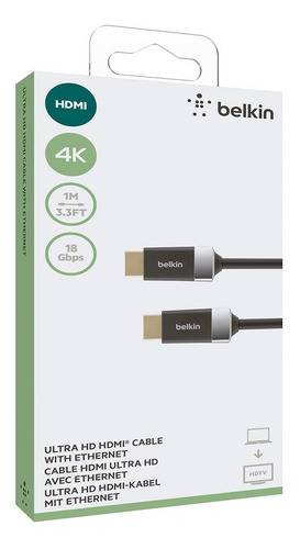 Imagen 4 de 5 de Cable Belkin Hdmi A Hdmi 4k 2 Metros Negro