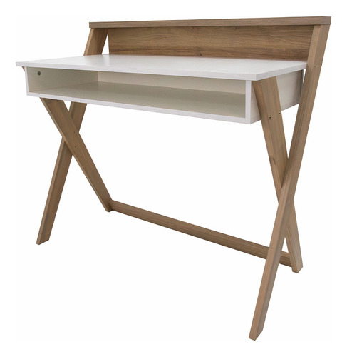 Escritorio Diseño Crux Con Dos Estantes Elegante Home Office Roble Miel / Blanco