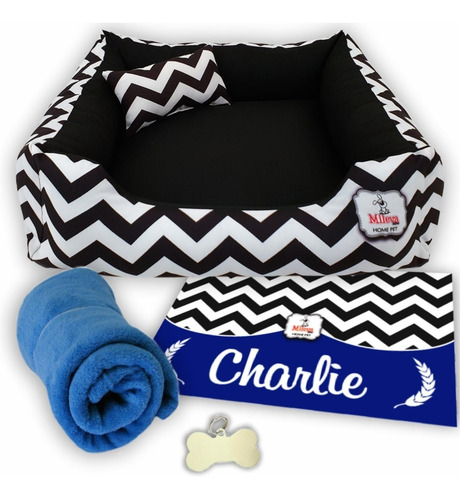 Cama Cachorro Gato 70x70 C/ 5pç Personalizado Manta + Placa