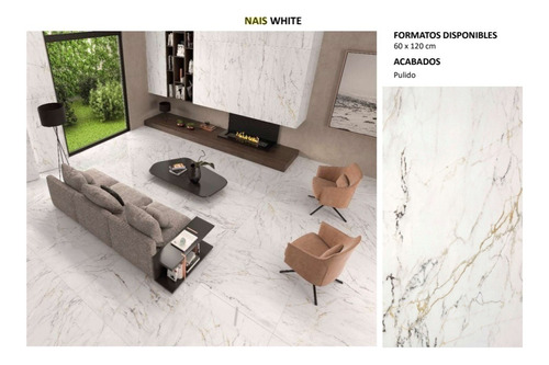 Eu Porcelanato Nais White Betas Negras Doradas 60x1.20 Pulid