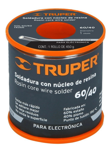 Soldadura Con Núcleo Resina 60/40, Para Electrónica, 450 G