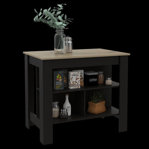 Isla De Cocina 103x70x90 Cm Fm-009n Negro Y Café Claro Color negro-café claro