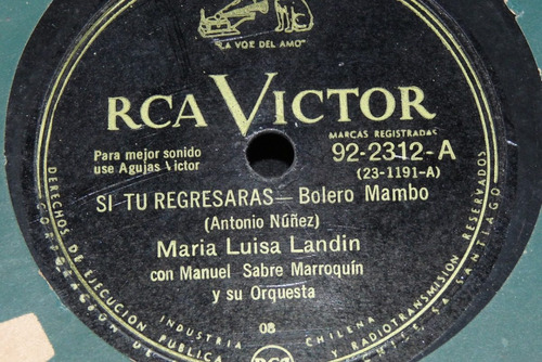 Jch- Maria Luisa Landin Si Tu Regresara Bolero Mambo 78 Rpm 