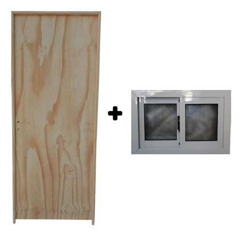 Combo Puerta Placa Pino Js Marco Madera + Ventiluz 40x30 60 Derecha