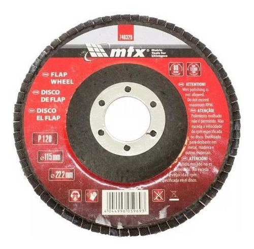 Kit 10 Disco Lixa Flap 4.1/2 115mm Grão 120 Metal 740329 Mtx