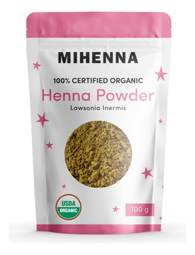 Mihenna Polvo De Henna Para Cabello | Certificado Organico U