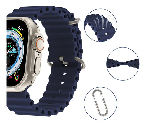 Pulseira Oceano Para Apple Watch 40 41 42 44 45 49mm Ultra Cor Azul-marinho Largura 42444549