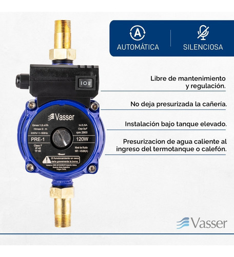 Imagen 3 de 10 de Bomba Presurizadora Vasser Pre1 9mts 1-2 Baños Accesorios 12