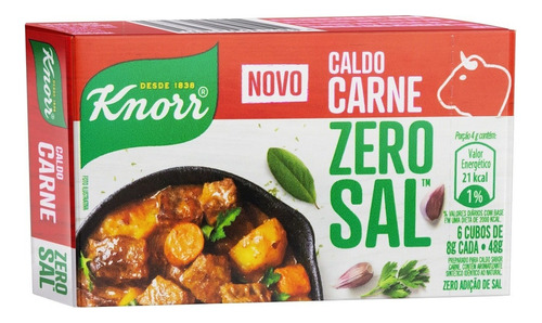 Caldo em Tablete Carne Zero Sal Knorr Caixa 48g 6 Unidades
