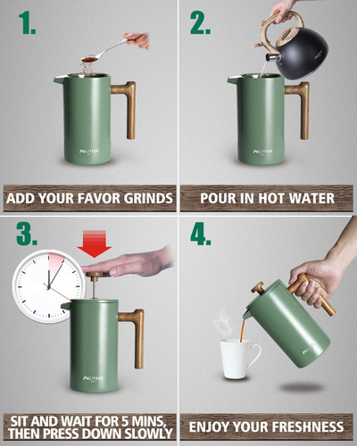 Cafetera Poliviar French Press 1l Acero Inoxidable Verde
