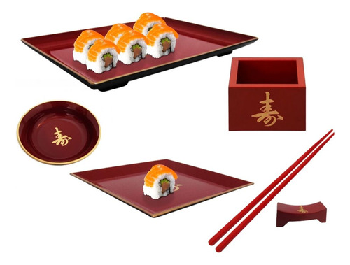 Kit 6 Peças Para Comida Japonesa Pratos Copo Molheira Hashi