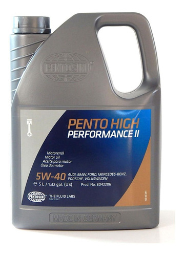 Aceite Motor 100% Sintetico Aleman 5w-40 Pentosin 5 Lts.