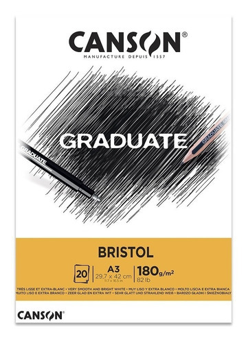 Bloque de papel blanco Bristol Graduate A3, 180 g, 20 hojas