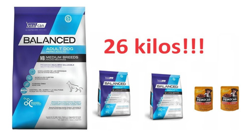 Vitalcan Balanced Adulto De Raza Mediana 20kg+2 Pate+envio