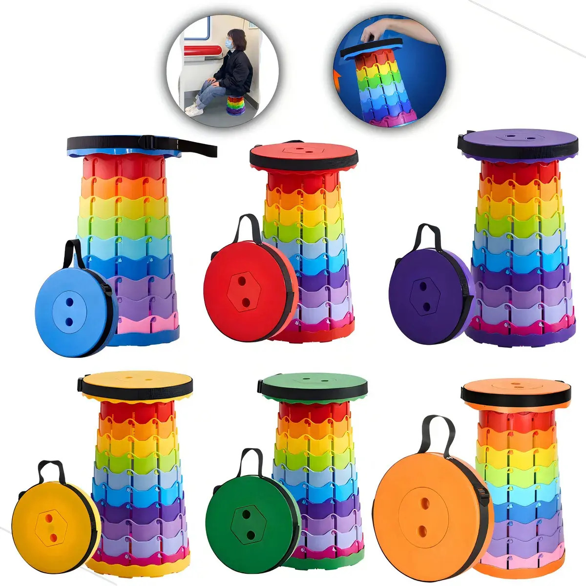 Banqueta Banco Retrátil Portátil Com Alça Telescópica Multicolorido