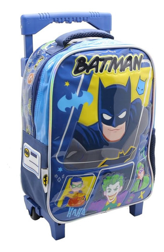 Mochila Escolar Dc Liga De La Justicia Batman Fight Carro Color Azul Diseño De La Tela Liso