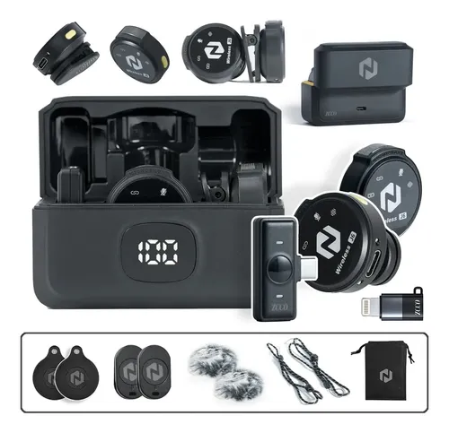 Microfone Duplo Redução De Ruído Sem Fio Magnético Zcco J6 Cor Preto