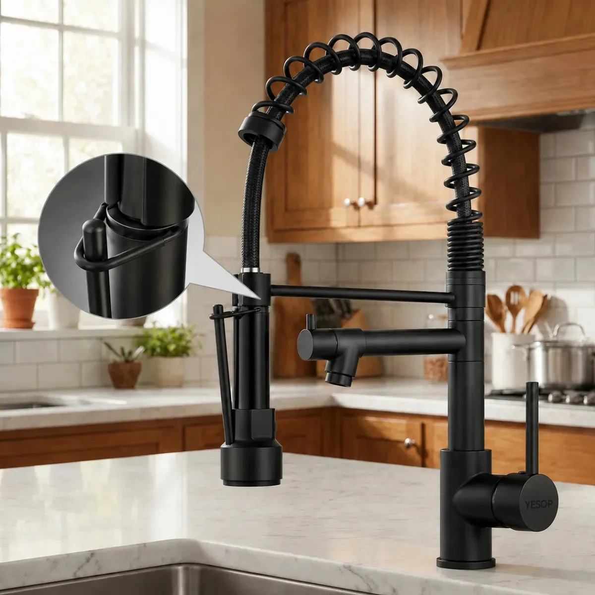 Torneira Gourmet Cozinha Monocomando Aço Inox 304 Preto Fosco 360° 2 Saídas de Água com Pulverizador
