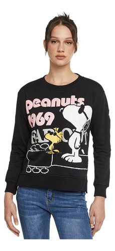 Sudadera Snoopy Negro Estampada Peanuts Toby Mujer