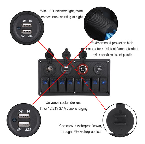 12v 24v 8 Gang Coche Barco Led Panel Interruptor Rocker Du