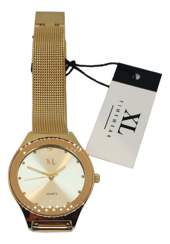 Reloj Mujer Xl Malla De Metal Color Dorado Modelo L0120