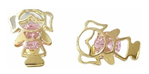 Broquel Niña 3d Zirconia Oro De 10k Arete Circonia Rosa 10k