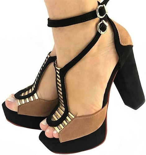 Sandália Gladiadora Preta Marrom Pata Salto Alto Grosso Tira | Mercado Livre