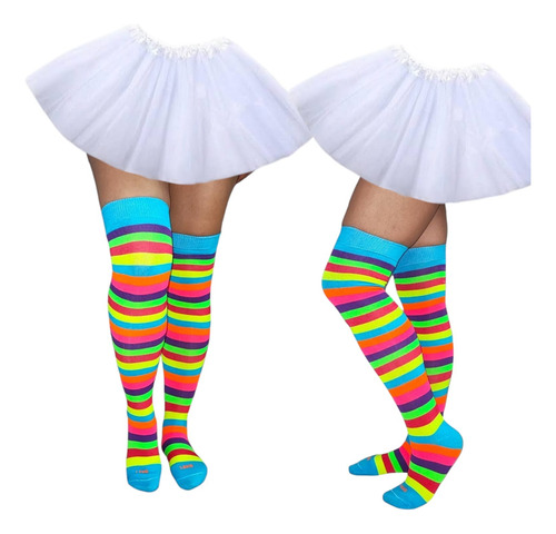 Calcetas Extra Larga Media Medieta Arcoiris Rainbow Turqueza Turqueza Arcoíris Unitalla