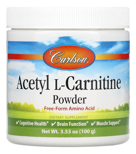 Carlson Labs Acetil L-carnitina, Aminoácido 100g Sabor Sin Sabor