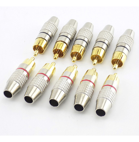 10 Peças Plug Rca Macho Metal Reforçado