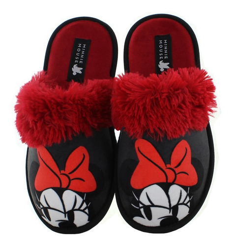 Disney Pantufla Minnie Mouse Peluche Rojo Negro Mujer 81429