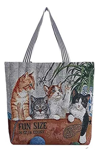 Bonito Bolso De Hombro De Lona Con Diseño De Gato Para Mujer