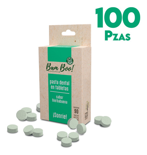 100 Pack Pasta Dental Sólida Hierbabuen 90 Tabletas Bam Boo!