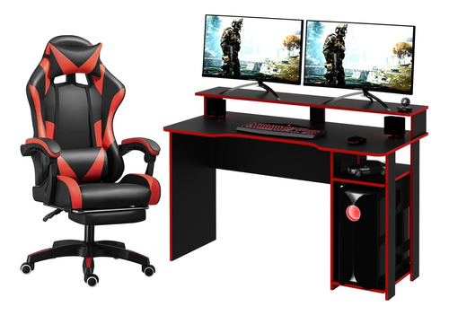 Combo Gamer Mesa Escritorio Pc 136 Cm Largo + Silla - 4153