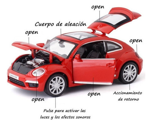 , Volkswagen Beetle Gsr Miniatura Metal Autos Con Luz Y