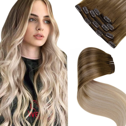 Laavoo Extensiones De Cabello Humano Rubio Con Clip, 20 PuLG