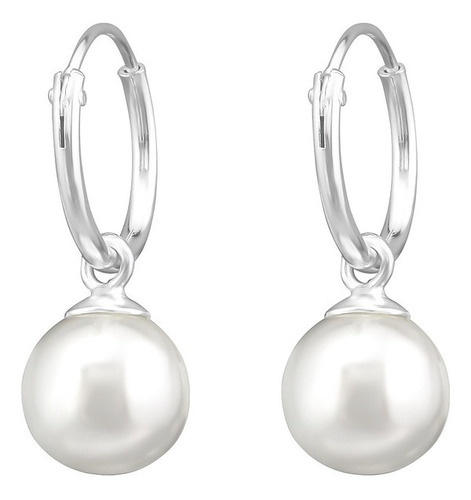 Argollas Plateadas Perlas, Plata 925  Eclips