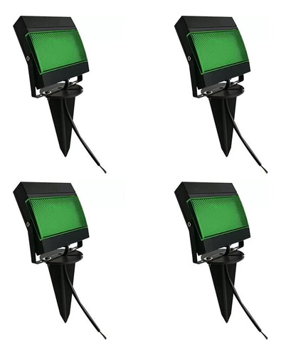 Kit 4 Peças Refletor Led Verde Estaca Para Jardim 7,5w