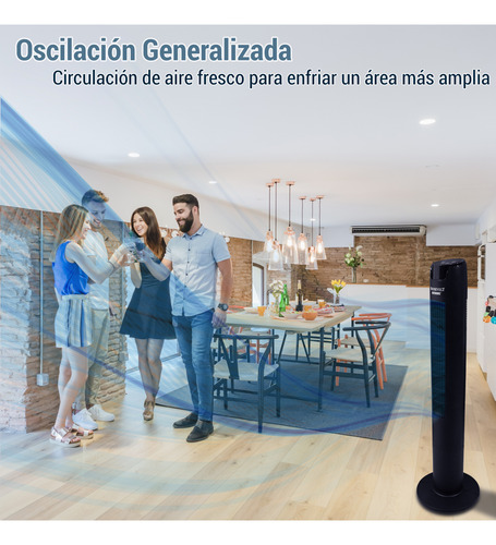 Ventilador Torre 3 Velocidades Con Control Remoto Elegante 1.168 M 127v 60hz 50w Negro