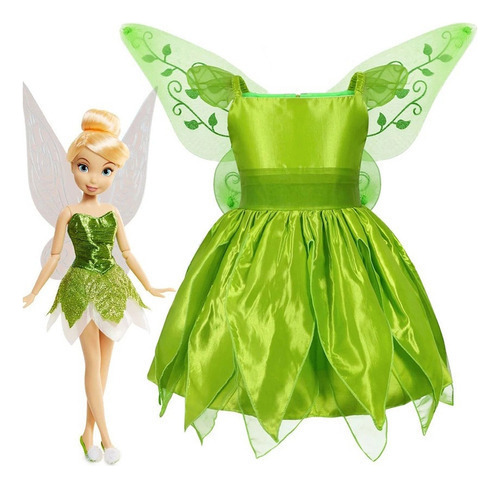 #1pc Vestido De Princesa Tinker Bell For Niña, Vestido De F .