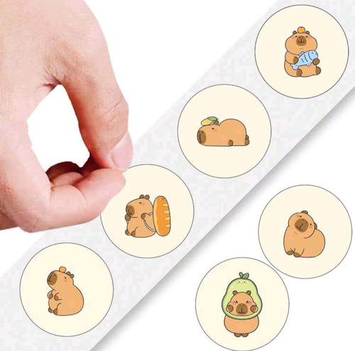 Stickers Capibara Tierno Rollo Con 500 Piezas