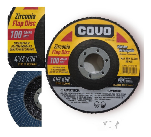 Disco Flap 4 1/2 Grano 100  De Zirconio Pack De 3 Covo 