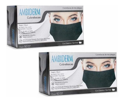 Cubrebocas Mascarilla Ambiderm Color Negro (2 Caja) C/50pzs