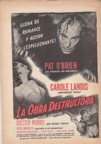 1944 Cine Hoja Publicidad Carole Landis En Secret Command 