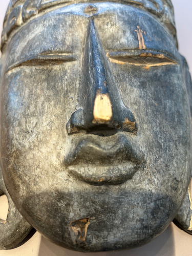 Máscara Buda En Madera Tallada Bali Con Averias Madera (Usado)
