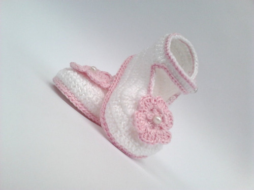 A263 Sapatinho De Croche Para Bebe Feminino Branco Rosa Flor