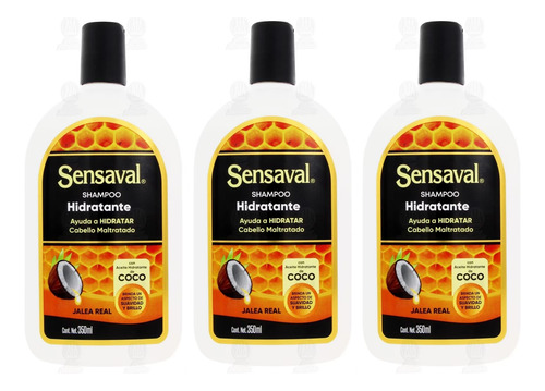 3 Shampoo Sensaval Hidratante Aceite De Coco 350ml
