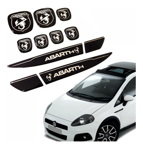 Kit 9 Adesivos Emblema Fiat Abarth Punto Resinado Res16