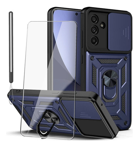 Funda Para Galaxy A56 Case Uso Rudo Protección Lentes + Mica Azul Short Hanging Rope